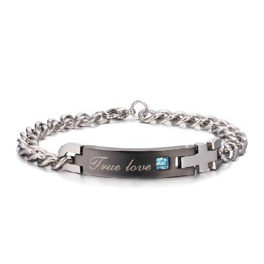 Nouveau Bracelet De Couple Gravé `` True Love '' En Acier Inoxydable De Style Simple (prix Pour Une Paire)